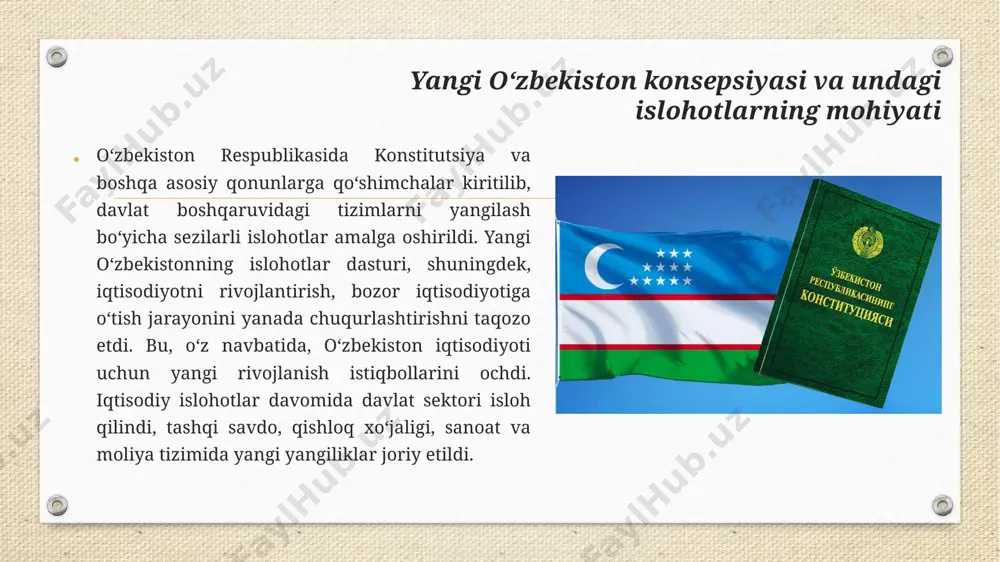 dolzarb vazifalardan biridir. yangi oʻzbekiston taraqqiyot strategiyasida taʼkidlanganidek, taʼlim tizimida islohotlarni chuqurlashtirish, maʼnaviy-maʼrifiy ishlarni kuchaytirish orqali har bir oʻquvchining tafakkurini rivojlantirish, yurtga sadoqat ruhini shakllantirish muhim ahamiyat kasb etadi. zamonaviy fikrlash – bu shunchaki axborotga ega boʻlish emas, balki tanqidiy yondashuv, innovatsion qarorlar qabul qilish, ijtimoiy faollikni namoyon etish demakdir. oʻquvchilarning bu kabi fazilatlarini shakllantirish uchun maktab darslari, sinfdan tashqari tadbirlar, oilaviy muhit va jamoatchilikning birgalikdagi saʼy-harakatlari muhim omil hisoblanadi. oʻquvchilarni zamonaviy fikrlash va vatanga sadoqat ruhida tarbiyalashdagi yondashuvlar yigʻilgan maʼlumotlar va oʻtkazilgan tahlillar asosida xulosa qilish mumkinki, zamonaviy fikrlaydigan, vatanga sadoqatli yosh avlodni tarbiyalash taʼlim-tarbiyaning ustuvor yoʻnalishlaridan biridir. oʻquvchilarda tanqidiy fikrlashni rivojlantirish, ularga mustaqil qaror qabul qilish koʻnikmasini berish, vatan tarixiga, madaniyatiga, qadriyatlariga hurmat tuygʻusini singdirish orqali sadoqat ruhini mustahkamlash mumkin. maktab taʼlimi nafaqat bilim berish, balki ongli, fidoyi, ijtimoiy faollikka tayyor avlodni voyaga yetkazish vositasi boʻlishi kerak. e’tiboringiz uchun rahmat! o‘zbekiston respublikasi prezidenti sh.m. mirziyoyev ta’lim-tarbiya tizimini isloh …