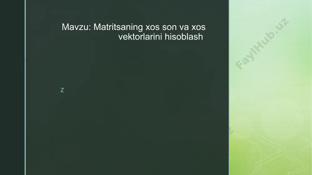 si mos ravishda 1,2,3,4-xildagi mahsulotlar ishlab chiqarish uchun 2,3,2,0 bo‘ladi. 1 va 2 jadvallar, matematikada o‘rganiladigan matritsalar tushunchasining misollari bo‘la oladi. matritsalar iqtisodiy izlanishlarda keng qo‘llanilmoqda, hususan, ulardan foydalanish ishlab chiqarishni rejalashtirishni osonlashtirib, mehnat sarfini kamaytiradi, hamda rejaning har xil variantlarini tuzishni ixchamlashtiradi. bundan tashqari har xil iqtisodiy ko‘rsatkichlar orasidagi bog’liklikni tekshirishni osonlashtiradi. bu holatlar matritsalarni umumiy holda qarashga olib keladi. 1-ta`rif. m ta satrli va n ta ustunli to‘g’ri burchakli m  n ta elementdan tuzilgan jadval z m n o‘lchamli matritsa deyiladi. a matritsani qisqacha (a ) (i 1,..., m, j 1,..., n) ij   bilan ham belgilash mumkin. matritsalarda satrlar soni ustunlar soniga teng bo‘lsa, bunday matritsalar kvadrat matritsa deb ataladi. har bir n tartibli kvadrat matritsa uchun uning elementlaridan tuzilgan determinantni hisoblash mumkin, aytaylik, biror a, b, c, d sonlar berilgan bo‘lsin. ushbu ifoda 2-tartibli determinant, ad-bc ayirma esa uning qiymati deyiladi. det a  …