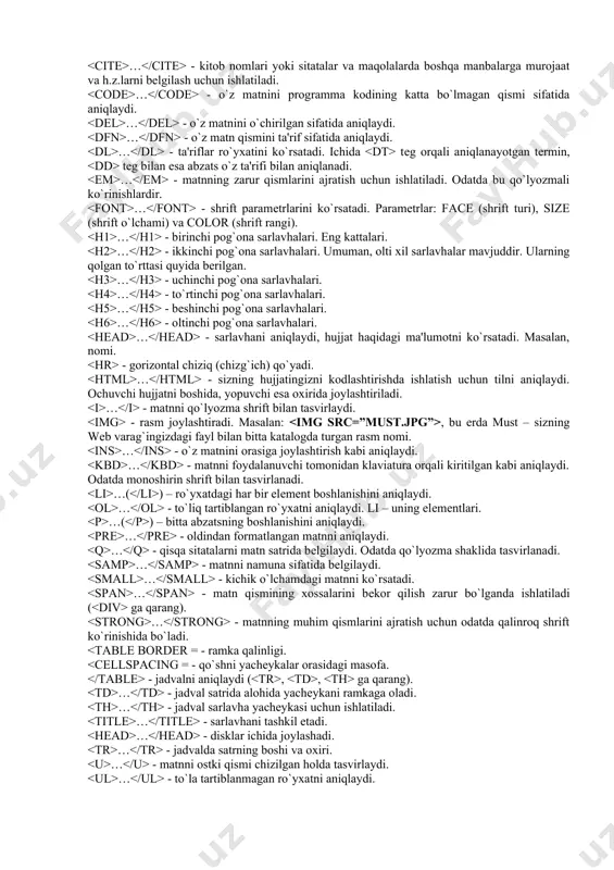 atning joylashgan o’rnini qidirishga va bu harakatlarni bajarish uchun bir necha amaliy dasturlardan foydalanishga to’g’ri keldi. telnet, ftplarga o’xshash, grafik tasvirlarni ko’ruvchi dasturga o’xshash dasturlar kerak bo’ldi. shuning uchun sistemani ishlab chiqishda, maqsadga yetish uchun juda ko’p oraliq qadamlardan foydalanildi. 1990 yil oxirida cern tadqiqotchilari matn va grafik holatlarda ko’rish uchun next oilasiga tegishli programma yaratishdi. 1991 yilda www sistemasi cernda keng foydalanila boshladi. wwwning dastlabki foydalanuvchilariga gipermatnli hujjatlar va usenet telekonfirentsiya maqolalariga kirish huquqi berildi. rivojlanish etapida internet servis turlariga interfeys qo’shildi (wais, ftp va boshqalarga o’xshash): 1992 yili cern www loyihasi to’g’risida juda keng ma’lumot tarqatishni boshladi. internetning butun jahon jamiyati tomonidan tan olinishi turli xil, rang-barang ma’lumotlarga kirish imkoniyati paydo bo’lganidir. ko’p sonli wwwdan foydalanuvchilar uchun ishlashni osonlashtiruvchi dasturlar yozishga kirishishdi. 1993 yildan boshlab www internetning resurslari ichida eng ommaviysiga aylandi. gipermatnli aloqalar. gipermatnli hujjatlarning asosiy ajralib turadigan qismi, bu hujjatlarga qo’yiladigan giperizohlardir. giperizohlar “jonli” ravishda namoyon …