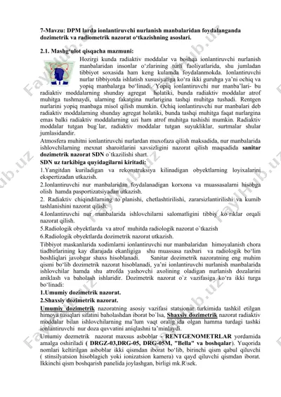 dozimetrik va radiometrik nazorat asoslari — DOC