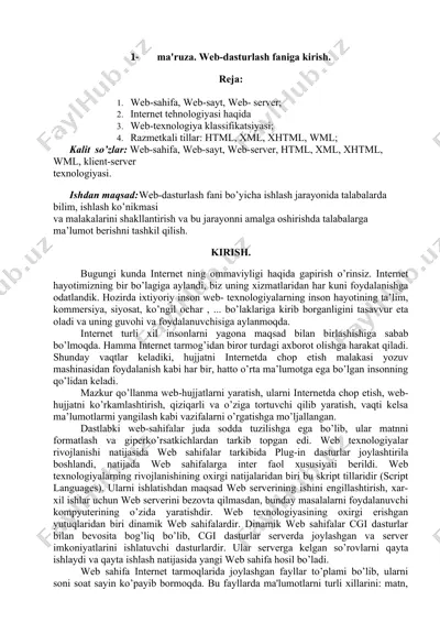 web-dasturlash faniga kirish — DOCX