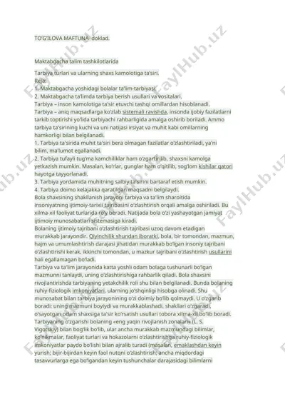 tarbiya turlari va ularning shaxs kamolotiga ta’siri — DOCX