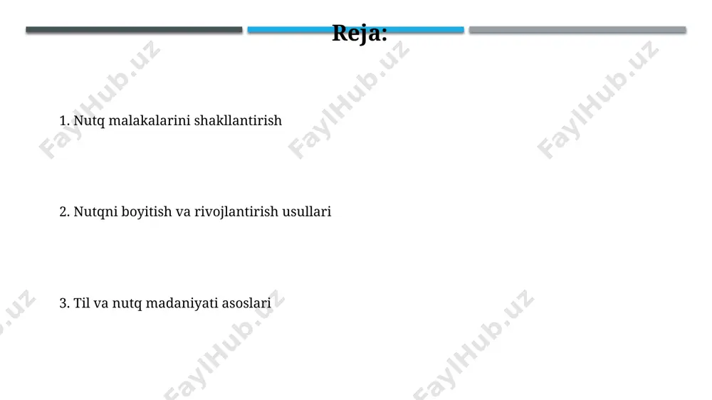 ullari nutq madaniyatini rivojlantirishda, 2-3 kishidan iborat kichik guruhlarda muhokama qilish orqali fikr almashish va tokiodagi ma'ruzalardan olingan tajribalarni qo'llash foydali. samarqanddagi tarixiy manbalardan foydalanib, 5 ta turli mavzu bo'yicha nutq tayyorlash va ularni 10 martadan kamida ovoz chiqarib o'qib mashq qilish nutqni boyitadi. nutqdagi xatolarni tuzatish nutqdagi grammatik xatolarni, jumladan, fe'l zamonlarining noto'g'ri qo'llanilishini (20 ta misol) tahlil qilish va buxoro shahridagi tilshunos mutaxassislarining tavsiyalariga amal qilish orqali bartaraf etish mumkin. nutqdagi fonetik xatolarni, masalan, 3 ta asosiy unli tovushning noto'g'ri talaffuzini (a, o, u) samarqand viloyati aholisining nutqida kuzatish orqali aniqlash va tuzatish mumkin. tinglash va kuzatishning roli tilga oid 20 dan ortiq adabiyotlar shuni tasdiqlaydiki, faol tinglash va diqqat bilan kuzatish, nutqning aniqligi va ifodasi jihatidan 15% ga yaxshilashga olib keladi, ayniqsa, ona tili ingliz tili bo'lmagan shaxslar uchun. tinglash va kuzatish, nutqni boyitishda 70% ga yaqin samara beradi, xususan, 5 yoshdan 12 yoshgacha bo'lgan bolalar uchun …