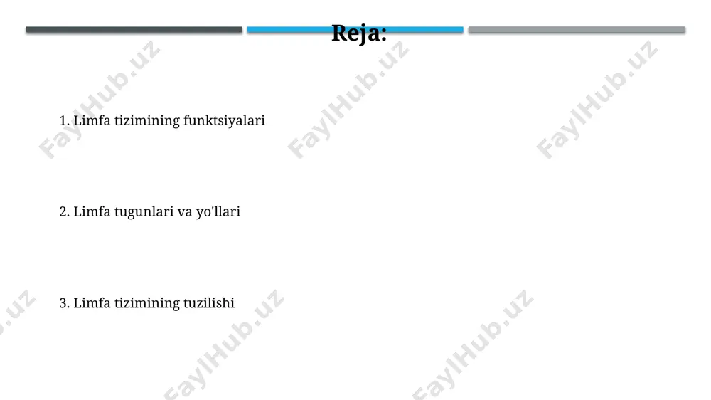 rdagi immun hujayralar mavjud bo'lib, ular infektsiyaga qarshi kurashishda muhim rol o'ynaydi va butun dunyo bo'ylab 700 ga yaqin limfa tugunlarida faoliyat yuritadi. limfa suyuqligi, o'pka va jigar kabi organlar orqali oqib o'tib, yog'larni so'rib oladi va ularni qonga o'tkazadi, bu metabolizm jarayonida muhim ahamiyatga ega. limfa tizimining kasalliklari limfoma, limfa hujayralarining saratoni, jahon sog'liqni saqlash tashkiloti ma'lumotlariga ko'ra, 2020 yilda dunyo bo'ylab 700 000 dan ortiq yangi holatlar aniqlangan, va davolash usullariga bog'liq holda turli xil natijalar kuzatiladi. limfedema, to'qimalarda limfa suyuqligi to'planishi bilan tavsiflanadi, dunyo bo'ylab 100 milliondan ortiq odamga ta'sir qiladi va qo'llarda yoki oyoqlarda shish paydo bo'lishiga olib keladi. limfa tomirlari va tugunlari o'rtacha kattalikdagi odamning limfa tomirlari uzunligi 100 000 kilometrdan oshadi, bu yerning atrofidan 2,5 marta ko'pdir. limfa tomirlari va tugunlari tarmog'i butun tanada, jumladan, bosh, ko'krak va qorin bo'shlig'i kabi muhim organlar atrofida, 20 dan ortiq kichik mintaqalarni qamrab oladi. e'tiboringiz uchun rahmat …