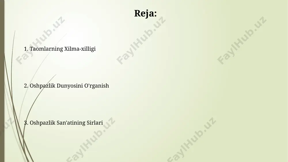 ziravor va o'simliklardan foydalanib, taomlarning lazzatini boyitishning 3 ta samarali usuli va ularning ta'sirini tushunish. oshpazlik mahoratini oshirish oshpazlik mahoratini oshirish uchun 50 dan ortiq retseptlarni o’z ichiga olgan 3 ta turli mamlakat – fransiya, italiya va yaponiya oshxonalariga oid kitoblarni o’qish foydali. har xil oziq-ovqat mahsulotlari bilan ishlash bo’yicha 20 dan ziyod video darsliklarni ko’rish orqali sizning texnikangizni, ayniqsa, go’sht va baliq pishirishda, yaxshilash mumkin. taom bezaklari va servirovka samarqanddagi tarixiy oshxonalarda taom bezaklari va servirovka 500 yildan ortiq tarixga ega bo'lib, sultonlar davridagi uslublar hozirgacha saqlanib qolgan. toshkentdagi restoranlarda zamonaviy taom servirovkasi uchun 2023-yilgi trendlar, minimalizm va geometrik naqshlardan foydalanishni o'z ichiga oladi. asl retseptlar va yangi g‘oyalar toshkentdagi 5 yulduzli mehmonxonalarning oshpazlik kitoblarida 100 dan ortiq an'anaviy va zamonaviy o'zbek taomlarining asl retseptlari mavjud bo'lib, ular yangi taomlar yaratish uchun ilhom manbai bo'la oladi. samarqanddagi tarixiy manbalardan topilgan 15-asrga oid 3 ta o'zbekcha non retseptini zamonaviy xamirturush …