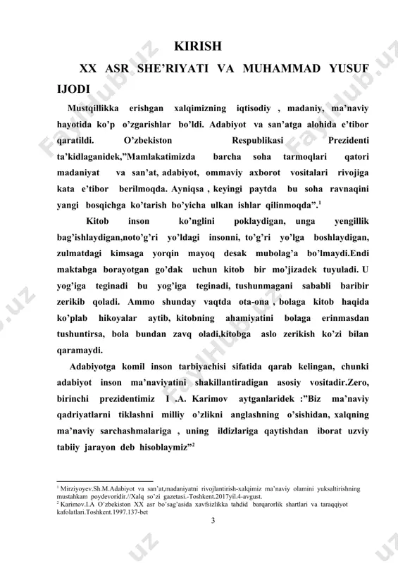 lar” tanlovi bo’lib, tanlovda rektor tavsiya etgan kitoblarni o’qish va munozara, savol javob olib boriladi. g’oliblarga kitoblar jamlanmasi, hamda diplomlar topshiriladi. bunday tadbirlarning amalga oshirilishini ko’rib, shunday kitobxonlikni sevadigan, kitobni qadrlaydigan ulug’ yurtda yashayotganligimizdan faxrlanamiz. shunday shoirlari, shunday yozuvchilari, shunday allomalari bor yurt bizning yurtimizmi deya o’z o’zimizga savol beramiz.ayniqsa , she’riyat inson bahri dilini ochadigan, ko’ngilga zavq bag’ishlaydigan bir shirin satrlar jamlanmasi desak mubolag’a bo’lmaydi. shunday inson bahri dilini ochadigan, unga zavq bag’ishlaydigan she’rlarni xalqiga tuxfa etgan shoirlardan biri muhammad yusufdir. muhammad yusuf she’rlarining soddaligi, undagi ravonlik,ayniqsa she’rlarining mavzulari o’qiguvchini hayratga soladi.qancha o’qimaylik yana o’qigimiz kelaveradi. ana shu nuqtai nazardan muhammad yusufni o’rganish bugungi kundagi dolzarb vazifalardan hisoblanadi. muhammad yusufning qizi madina yusupova otasining nomini abadiylashtirish maqsadida quyidagi ishlar amalga oshirilganligini aytadi. -onajonim nazira-as salom u kishidan qolgan meros unutilmasligi hamda barhayot bo’lishini taminlash maqsadida “oltin qalam”nomli gazeta,”muhammad yusuf “ nomidagi adabiy-ijodiy fondni tashkil qildilar. hozirda ularning faoliyati bilan …