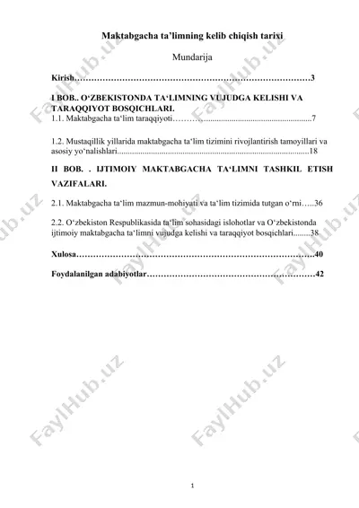 maktabgacha ta’limning kelib chiqish tarixi — DOCX