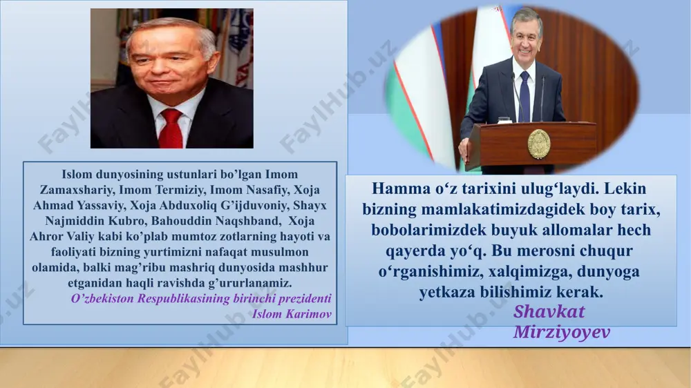 joy tayinlaydi va ul zotlar guruhini payg’ambarlar qatoriga yaqinlashtirib qo’yadi alloma valoyatlik tariqatidan tashqari malomatiya tariqatiga bo’lgan munosabati va shialar g’oyasi va mazhabi bo’yicha bildirilgan fikrlari ham manbalarda qayd etilgan. jumladan aytib o’tiladiki, hakim bir vaqt malomatiya vatani bo’lgan nishopur shahriga safar qilib ul joyda malomatiya talimoti bilan yaqindan tanishib chiqadi va uni ma’qullaydi. hakim at-termiziy marifatga erishish uchun oson va tushunarli yo’lni belgilaydi va shu bilan maxsus so’fiyona ta’limot yaratadi. uning fikricha vano yo’li va vaxdat topish 4 zinalik qalb harakatiga bog’liq bo’ladi hakimning so’fiyona ta’limotida valoyatlik tariqatidan tashqari qalb masalasi ham o’rin oladi. alloma qalbni ma’rifat ko’zgusi deb u haqida maxsus so’fiyona ta’limot yaratadi. qalbni to’rtga bo’lib juzdan kulgacha, ibtidodan intihogacha bo’lgan manzilini inobatga oladi. shu tariqa sadr zohir ya’ni shariatdir, qalb allohga iymon keltirish, yurak ma’rifatga erishish deb izohlaydi. shu orqali so’fiy shariatdan tariqatga va undan ma’rifatga o’tib oqibatda vaxdatga noil, bo’ladi. foydanildan adabiyotlar: мirzo kenjabek “buyuk …