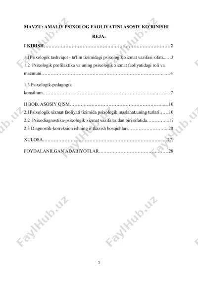 amaliy psixolog faoliyatini asosiy ko`rinishi — DOCX