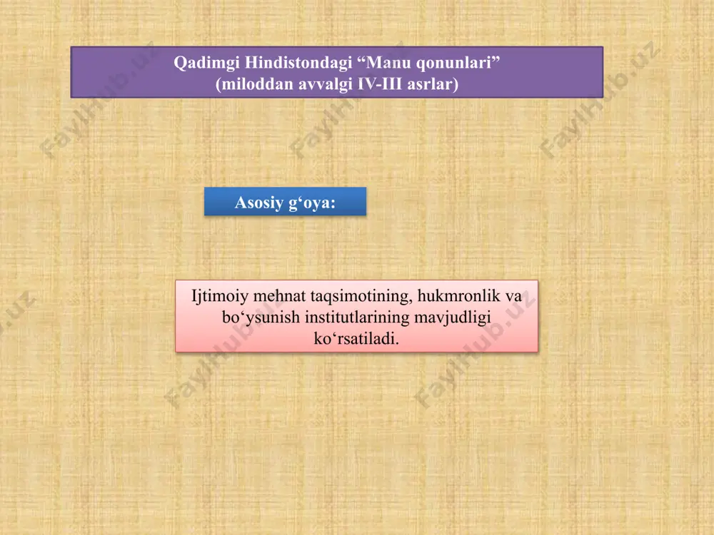 nisbatan tekis taqsimlanishi, soliqlarning me’yorida bo‘lishi, dehqonchilik ishlarida hamma o‘z vazifasini bajarishi zarur deyiladi. asosiy g‘oyalari syun-szi (miloddan avvalgi ) asosiy g‘oyalari davlatning boyishi tarafdori bo‘lgan; qonunga amal qilgan holda boylikka intilgan kishilarni qo‘llab-quvvatlagan; mehnat taqsimoti zarurligi g‘oyasi ilgari surilgan; davlatning iqtisodiy siyosati 3 ta asosiy tamoyilga asoslanishi kerakligi ta’kidlanadi: - xarajatlarni iqtisod qilish; - xalq farovonligini ta’minlash; - ortiqcha mahsulot zaxiralariga ega bo‘lish zarurligi. legistlar (qonuniy) oqimi (miloddan avvalgi 351 yy.) asosiy g‘oyalari davlatlarning birlashgan yagona davlat bo‘lishini qo‘llab-quvvatlagan; qishloq xo‘jaligi va dehqonchilik munosabatlarini rivojlantirishga alohida e’tibor qaratgan; don masalasi davlatning eng bosh masalasi deb hisoblangan; davlat ravnaqi uchun ikki masala hal etish zarurligi ko‘rsatilgan: -don masalasi; -urush (yon-atrofdagi yerlarni bosib olish); qonun yo‘li bilan yig‘ilgan don miqdoriga bog‘liq yagona soliq tizimini kiritish taklif etiladi; qonun yo‘li bilan turli “ishyoqmaslar”ni “yerga qaytarish”, ya’ni dehqonchilik bilan shug‘ullanishga, mehnat qilishga majbur etish siyosatini qo‘llash zarurligi ta’kidlanadi. guan-szi (miloddan avvalgi iv asrlar) …