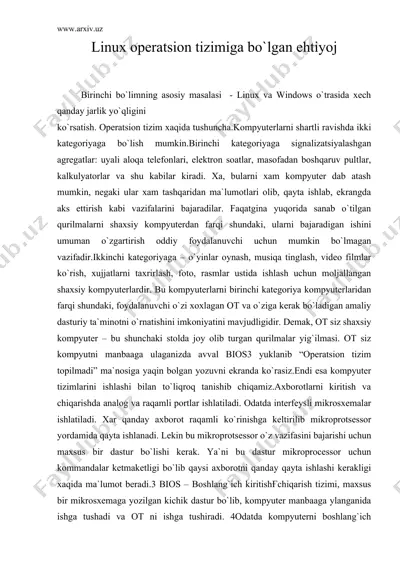 linux operatsion tizimiga bo`lgan ehtiyoj — DOC