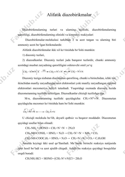 alifatik diazobirikmalar — DOCX