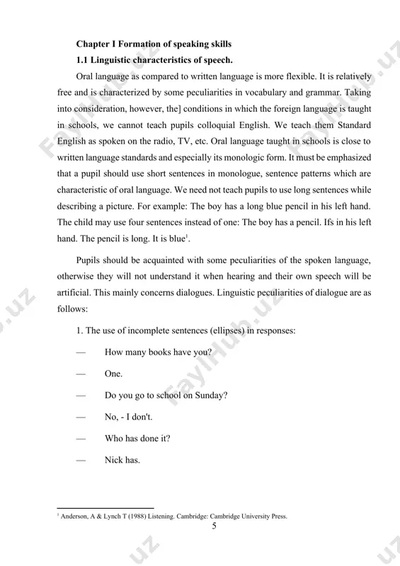 istic forms they perceive by the ear. this results in misunderstanding or a complete failure of understanding[footnoteref:4]. [4: brown, g. (1990) listening to spoken language. longman.] when auding a foreign language pupils should be very attentive and think hard. they should strain their memory and will power to keep the sequence of sounds they hear and to decode it. not all the pupils can cope with the difficulties entailed. the teacher should help them by making this work easier and more interesting. this is possible on condition that he will take into consideration the following three main factors which can ensure success in developing pupils' skills in auding: (1) linguistic material for auding; (2) the content of the material suggested for listening and comprehension; (3) conditions in which the material is presented. 1. comprehension of the text by the ear can be ensured when the teacher uses the material which …
