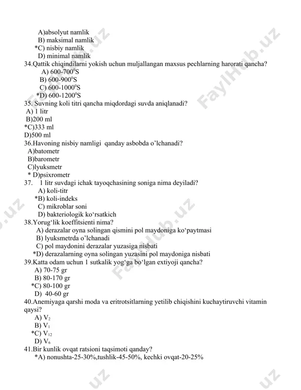 umumiy gigiena va ekologiya fanidan testlar - Page 5