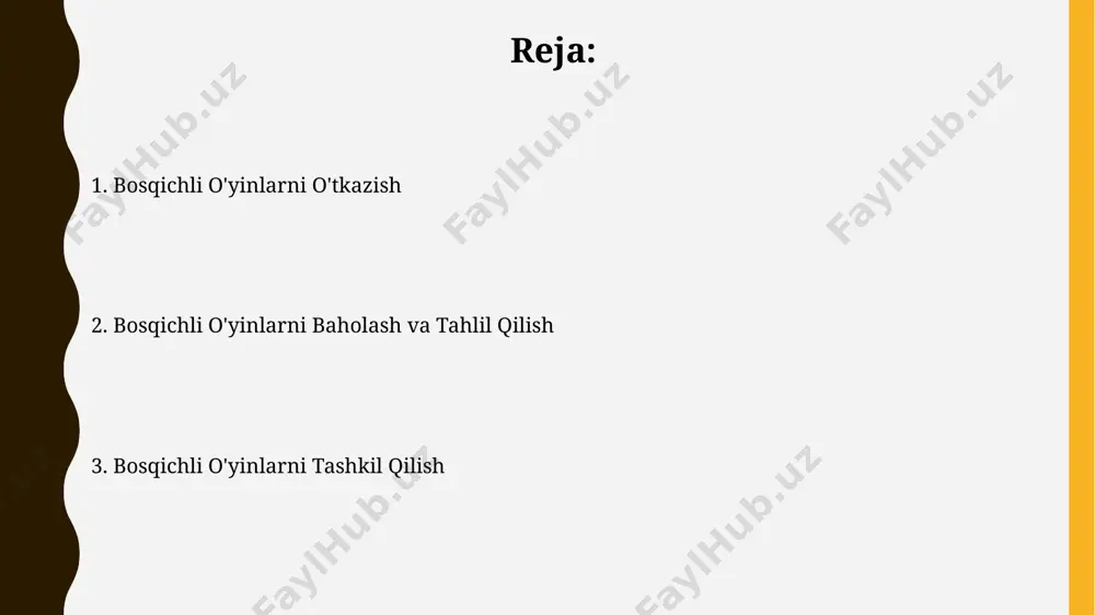 . yoritish sxemasini yaratishda, kamida 7 ta turli yorug‘lik manbasidan foydalanish va ularning intensivligini o‘yin bosqichlariga mos ravishda sozlash muhimdir. o'yin jarayonini boshqarish o‘yin davomida 5-10 minutlik tanaffuslarni rejalashtirish, ishtirokchilarning charchoqdan saqlanishi va o‘yinning sifatini oshirishga yordam beradi. har bir bosqich uchun aniq vaqt chegaralarini belgilash (masalan, har bir bosqich 15 daqiqa), o‘yinning samarali va o‘z vaqtida yakunlanishiga yordam beradi. maqsad va vazifalarni belgilash har bir bosqich uchun 2-3 ta zaxira rejasi tuzish, nostandart vaziyatlar va texnik muammolar (masalan, 1-2 ta asbob-uskunaning ishlamay qolishi) ehtimolini hisobga olish kerak. vazifalarni belgilashda rol ijrochilarning soni (kamida 10 kishi) va ularning ko'nikmalarini hisobga olish, har bir vazifaga aniq vaqt oralig'ini belgilash muhim. o'yinni yakunlash va xulosa muvaffaqiyatli o'yinni yakunlash uchun, kamida 2 ta variantli yakunlash stsenariylarini oldindan tayyorlash va 5-10 daqiqalik muhokama vaqti ajratish tavsiya etiladi. o'yin yakunida 3 ta asosiy ko'rsatkich – ishtirokchilarning qatnash darajasi, o'yin davomida yuzaga kelgan muammolar soni va …