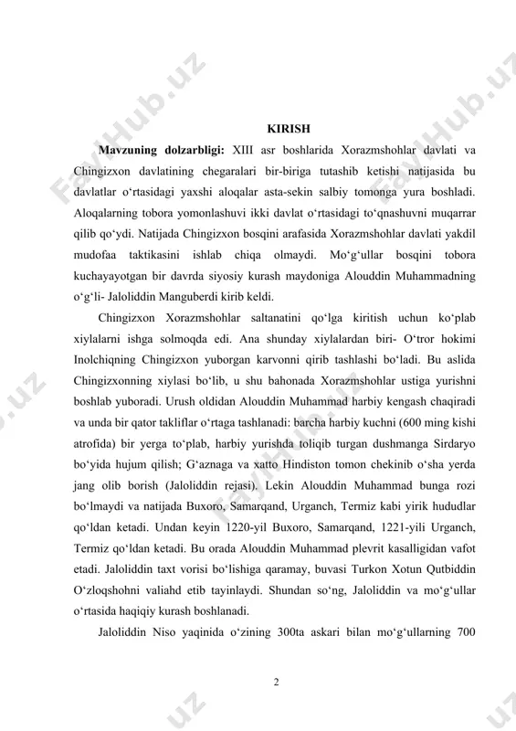 termiz kabi yirik hududlar qo‘ldan ketadi. undan keyin 1220-yil buxoro, samarqand, 1221-yili urganch, termiz qo‘ldan ketadi. bu orada alouddin muhammad plevrit kasalligidan vafot etadi. jaloliddin taxt vorisi bo‘lishiga qaramay, buvasi turkon xotun qutbiddin o‘zloqshohni valiahd etib tayinlaydi. shundan so‘ng, jaloliddin va mo‘g‘ullar o‘rtasida haqiqiy kurash boshlanadi. jaloliddin niso yaqinida o‘zining 300ta askari bilan mo‘g‘ullarning 700 kishilik otryadini mag‘lubiyatga uchratadi. bu g‘alaba mo‘g‘ullarning “afsonaviy qudrati” haqidagi mish-mishlarga chek qo‘yadi. bu orada jaloliddinning ukalari: o‘zloqshoh, oqshoh va rukniddin g‘ursanjiylar mo‘g‘ullar tomonidan turli davrlarda o‘ldiriladi. yana bir ukasi g‘iyosiddin kirmon hukmdori bo‘lib, jaloliddinga erondagi kurashlarida ancha yordam beradi. jaloliddin esa nishopurga kelib, mo‘g‘ullarga qarshi qo‘shin to‘plashga intiladi. lekin mahalliy noiblar uni qo‘llashmaydi va bu yerda turish xavfli bo‘lgani uchun jaloliddin g‘aznaga yo‘l oladi. jaloliddin g‘aznaga yetmasdan avval hirot hokimi va qaynotasi bo‘lmish amin malik bilan birlashadi va qandahor qal’asini qamal qilayotgan mo‘g‘ullar ustiga yurish qiladi. bu jangda jaloliddin harbiy ilm tarixida ilk bor …