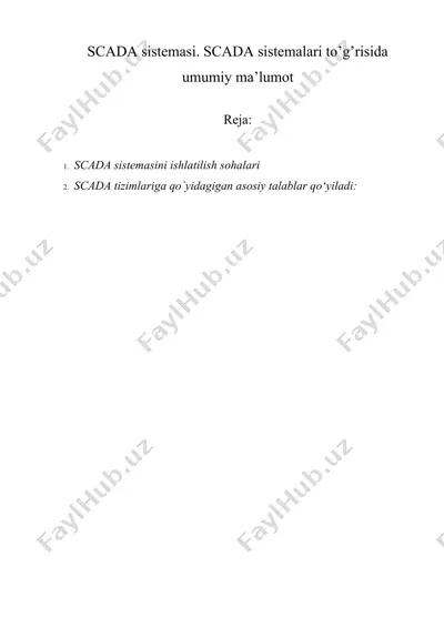 scada sistemasi. scada sistemalari to’g’risida umumiy ma’lumot — DOCX