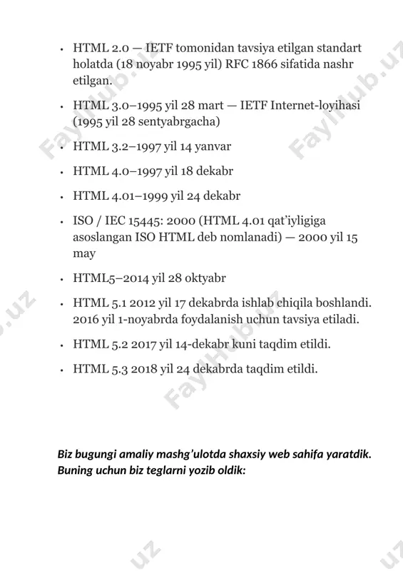 html tili yordamida shaxsiy web sahifa yaratish - Page 3