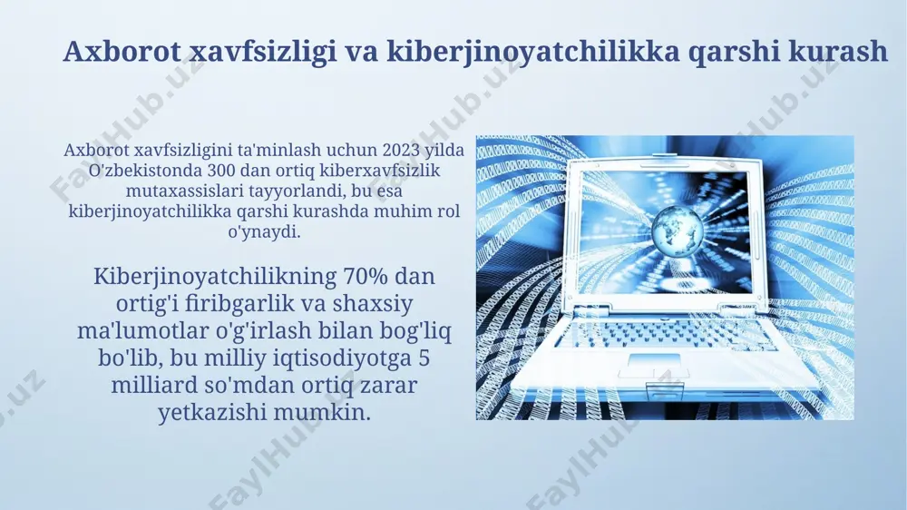 a. davlat boshqaruvidagi raqamlilashtirish raqamli texnologiyalarni joriy etish natijasida korrupsiyaga qarshi kurash kuchayib, davlat byudjetidan mablag'larni o'g'irlash hollari 25% ga kamaydi. elektron hukumat tizimining samaradorligi tufayli davlat qarorlarini qabul qilish jarayoni tezlashdi, o'rtacha qaror qabul qilish muddati 30 kundan 10 kungacha qisqardi. yoshlarni it sohasiga jalb qilish it parklarida faoliyat yuritayotgan kompaniyalar yoshlarni jalb qilish uchun o'rtacha oylik maoshi 1000 aqsh dollaridan yuqori bo'lgan 200 dan ortiq ish o'rinlarini taklif qilmoqdalar. yoshlar o'rtasida dasturlash, veb-dizayn va siberxavfsizlik kabi it sohalariga bo'lgan talab yildan-yilga 30% ga o'sib bormoqda, bu esa yuqori malakali mutaxassislarga bo'lgan ehtiyojni ko'rsatadi. ta'limda itning roli ta'limda it texnologiyalarining qo'llanilishi o'quv jarayonini 30% ga tezlashtiradi va o'quvchilarning bilim olish samaradorligini oshiradi, shu bilan birga interfaol o'yinlar orqali bilimni mustahkamlaydi. masofaviy ta'limning rivojlanishi tufayli, 5000 dan ortiq o'quvchi onlayn kurslar orqali bilim olmoqda va bu geografik cheklovlarni bartaraf etishga yordam beradi. raqamli iqtisodiyotni rivojlantirish davlat tomonidan raqamli iqtisodiyotni qo'llab-quvvatlash …