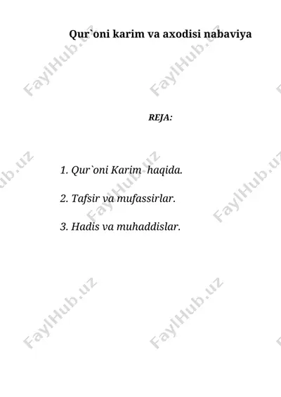 qur`oni karim va axodisi nabaviya — DOC