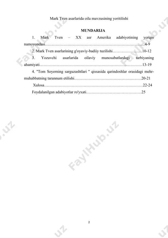idan beri eslab kelgan degan fikr bor. ular "mark tven!" deyishdi. ikki marta viski ichgandan so'ng, darhol to'lashni istamay, bufetchidan uni yozib qo'yishni so'rashdi. taxallusning kelib chiqishi variantlarining qaysi biri to'g'ri ekanligi noma'lum. "mark tven" dan tashqari, klemens 1896 yilda bir marta "janob lui de konte" (fr. syur lui de konte) sifatida imzolangan.sam klemens 1835 yil 30-noyabrda florida shtatida (missuri, aqsh) tug'ilgan. u jon va jeyn klemensning tirik qolgan to'rt farzandining uchinchisi edi. sem hali bolaligida, oilasi yaxshiroq yashash uchun hannibal shahriga (ibid., missuri) ko'chib o'tdi. keyinchalik mark tven o'zining mashhur asarlarida, ayniqsa tom soyerning "sarguzashtlari" (1876) asarida tasvirlangan aynan shu shahar va uning aholisi edi.klemensning otasi ko'plab qarzlarni qoldirib, 1847 yilda vafot etdi. katta o'g'li orion tez orada gazeta chiqara boshladi va sem unga bosmaxonachi va ba'zan maqolalar muallifi sifatida hissa qo'sha boshladi. gazetaning ba'zi jonli va munozarali maqolalari, odatda, orion yo'qligida akasining qalamidan chiqqan edi. samning o'zi ham …