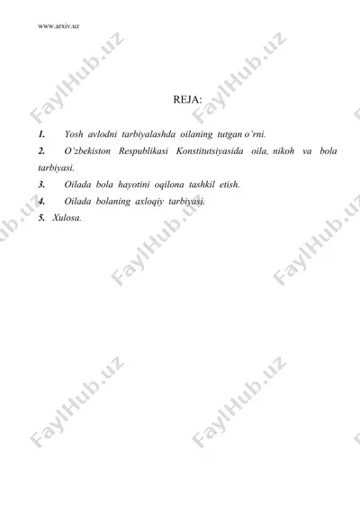 oilada bolalarni muvaffaqiyatli tarbiyalash shartlari — DOC