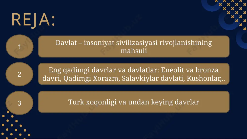 d boʻlgan bronza davri sivilizatsiyalaridan biridir. baqtriya-margʻiyona madaniyati bizning davrimizda hind-yevropaliklar kelguniga qadar mahalliy madaniyat sifatida qaraladi. yuqori darajada rivojlangan kulolchilik va zargarlik sanoati shaharlarda koʻplab hunarmandlar mavjudligini koʻrsatadi. qadimgi baqtriya baqtriya — amudaryoni yuqori va oʻrta oqimidagi tarixiy viloyat. asosan hozirgi oʻzbekiston va tojikistonning janubiy viloyatlari hamda afgʻonistonning shimoliy qismini oʻz ichiga olgan. shimolda sugʻd, janubda va janubi-sharqda araxosiya, gandhara, gʻarbda margʻiyona bilan chegaralangan. markaziy shahri baqtra (zariaspa) boʻlgan. baqtriya miloddan avvalgi vi—iv asrlarda ahamoniylar, aleksandr (iskandar), salavkiylar saltanatlari, soʻngra miloddan avvalgi iii asr oʻrtasidan yunon-baqtriya podsholigi tarkibiga kirgan; miloddan avvalgi ii asrda toharlar tomonidan bosib olingach, toxariston deb atala boshlagan. eneolit va bronza davri mil. av. v asr oxiri esa, xorazm alohida satraplik hisoblangan va miloddan avvalgi iv asr boshlarida mustaqillikka erishgan. iii asrda tashkil topgan qangʻ davlatining tarkibida boʻlgan. mil. av. iv asrning 2-yarmida xorazmda mustaqil davlat qaror topadi. miloddan avalgi 328-yil bahorida oʻrta osiyoga yurish qilgan …