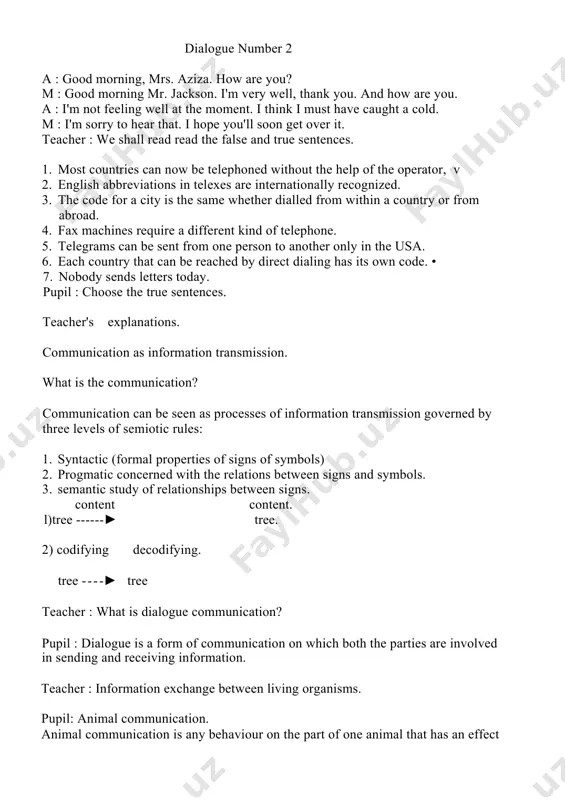 ly organized of signals, such a voice sounds, intonations or pitch, gestures, or written symbols which communicate thoughts or feelings. if a language is about communicating with signals, voice sounds, gestures, or written symbols, can animal communications be considered as a language? language learning is normal in human childhood. most human languages use patterns of sound or gesture for symbols which enable communication with others around them. iii. the conclusion of the lesson : the teacher and pupils discuss a lot of about the modern communication when we use it, why we use it. how do we get new information from the internet. iv. the end of the lesson. homework : to retell, the topic different, communication. v. marking. th fictions : text book for the 9 form, www. wikipedia org. юнусобод туманидаги 250-мактаб инглиз: тили ўқитувчиси очилова нафисанинг "7-синфларда the present perfect мавзуси"да 1 соатлик дарс ишланмаси. theme of …