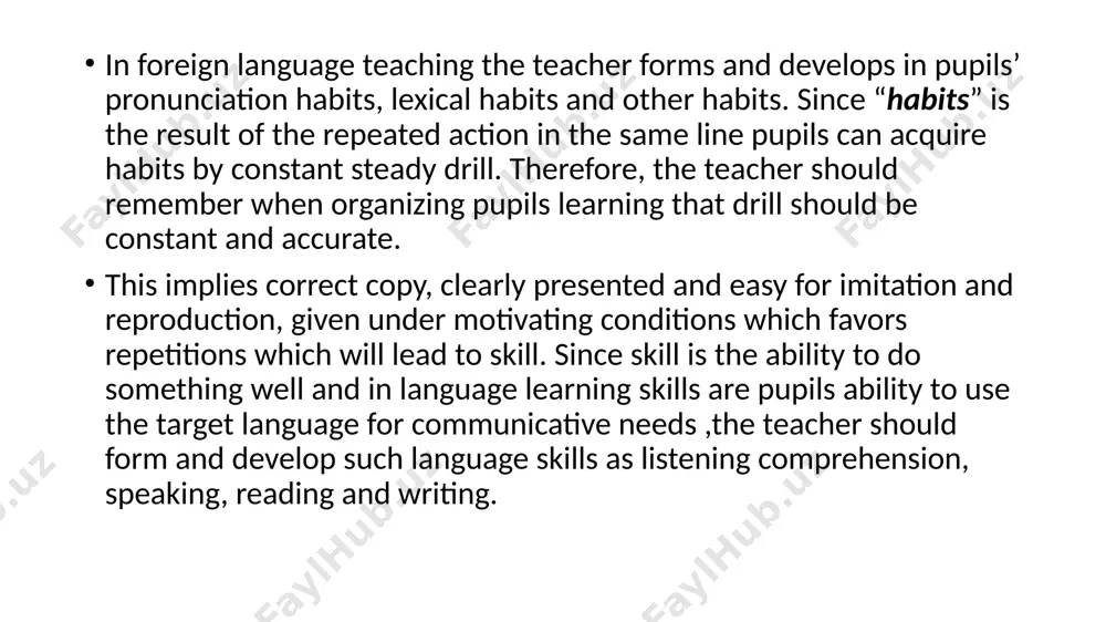 g a foreign language we must bear in mind that pupils should acquire the language they study as a behavior, as something that helps people to communicate with each other in various real situations of intercourse. hence a foreign language should be taught in through such situations. pavlov’s theory “dynamic stereotype” also furnished the psychological base for many important principles of language teaching, e.g. for the topical vocabulary arrangements. relations of methods of foreign language teaching to linguistics. while linguistics is a science, language as a subject of instruction is not a science, but an activity. methods of foreign language teaching is most closely related to linguistics deals with the problems which are of paramount importance to methods, with language and thinking, grammar and vocabulary, the relationship between grammar and vocabulary and many others. methods successfully use, for example, the results of linguistic investigation in the selection and arrangement of …