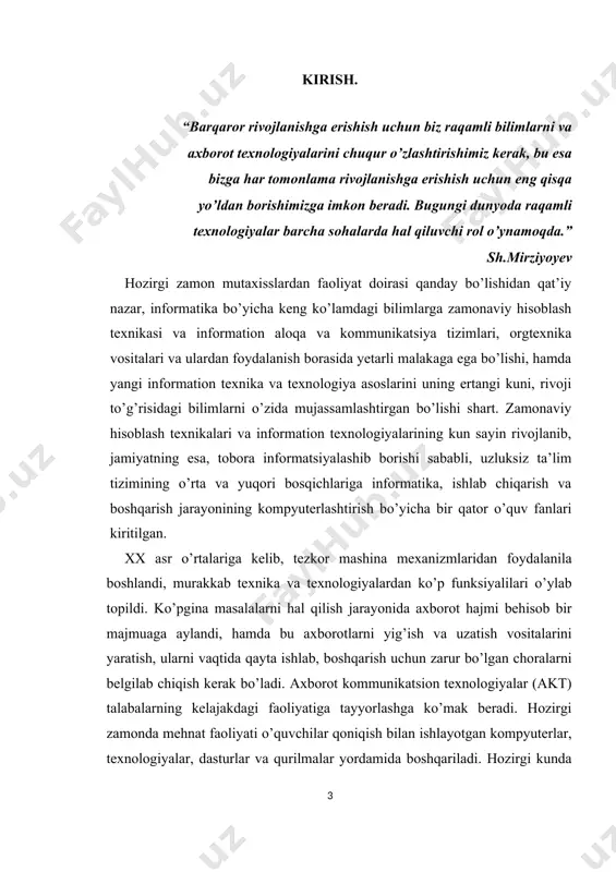 rda kompyuterlar va axborot texnologiyalari muvaffaqiyatli qo’llanilmoqda. hozirgi vaqtda bir qancha dasturlash tillari mavjud bo’lib, ular har xil sohaga doir masalalarni hal qilishda ishlatiladi. jumladan ta’lim sohasida ham kompyuterlar va axborot texnologiyalari katta yutuqlarga erishilmoqda. jumladan dasturlash sohasida ham jadal rivojlanilmoqda. net frameworkni joriy e’tilganidan so’ng mikrasoft yangi dasturlash tili c # ni ( si sharp sifatida talaffuz etiladi) ishlab chiqdi. c # soda, zamonaviy, leksik jihatdan kengaytirilgan , imperativ , deklarativ , funktsional , umumiy , ob’ektga yo’naltirilgan va umumiy maqsadli dasturiy ta’minot uchun mo’ljallangan , qolaversa , ushbu til turli hil boshqa tillardan , ayniqsa javadan, asosiy me’zonni mujassamlashtirgan. c # nazariy jihatdan mashina tiliga kompilatsiya qilinishi mumkin, ammo haqiqiy hayotda, u doim net framework bilan birgalikda foydalaniliadi. shuning uchun, c# da yozilgan dasturlardan foydalanish uchun qurulmaga, ya’ni , kompyuterga net frameworkni o’rnatilishni talab etadi. net framework turli hil tillardan foydalanish imkoniyatini yaratsada , c # bazi holatlarda …