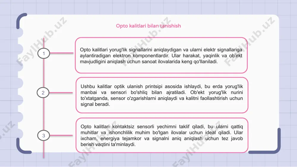ug'lik manbai, detektor va signalni uzatish uchun optik vositadan iborat. opto kalitlarining tarkibiy qismlarini tushunish samarali tizimlarni loyihalash uchun muhimdir. yorug'lik manbai yorug'lik chiqaradi, bu esa sensor tomonidan aniqlanadi va javobga sabab bo'ladi. opto kalitlarida har bir komponent qanday ishlashini tushunib, muhandislar avtomatlashtirish, aloqa va boshqa sohalarda turli xil ilovalar uchun ishonchli tizimlarni yaratishi mumkin. opto kalitlari bilan bog'liq umumiy muammolarni bartaraf etish opto kalitlari bilan bog'liq umumiy muammolarni bartaraf etishda, avvalo, bo'shashgan ulanishlar yoki shikastlangan kabellar mavjudligini tekshirish muhimdir. bular ko'pincha opto kalitlarining noto'g'ri ishlashining asosiy sababi bo'lishi mumkin. yana bir keng tarqalgan muammo - bu opto switch komponentlarini noto'g'ri tekislash. transmitter va qabul qiluvchining bir-biriga nisbatan to'g'ri joylashishini ta'minlash ko'plab muammolarni hal qilishga yordam beradi. nihoyat, opto kalitlari bilan bog'liq muammolarni bartaraf etishda quvvat manbai va kuchlanish darajasini tekshirish juda muhimdir. quvvatning etarli emasligi yoki o'zgaruvchan kuchlanish nomuvofiq ishlashga va nosozliklarga olib kelishi mumkin. opto switch texnologiyasidagi kelajakdagi …