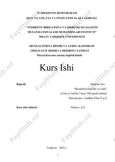 korxona xususiy kapitali hisobi — DOCX