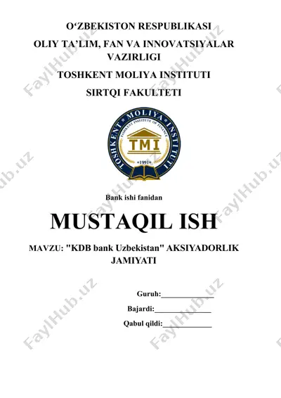 kdb bank uzbekistan aksiyatorlik tijorat banki — DOCX