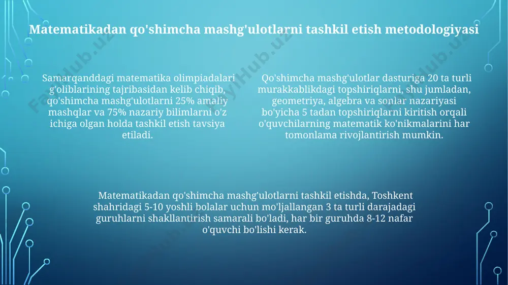 matematikadan sinfdan tashqari ishlarni tashkil etish metodikasi - Page 4