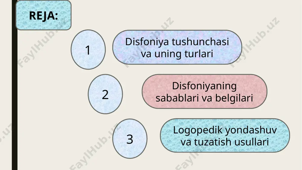 anda zo‘riqadi, nafas chiqarishdagi muammolar ham kuzatiladi. bolalarda esa nutq paydo bo‘lishida kechikish yoki noto‘g‘ri talaffuz hollari seziladi. bu belgilar kundalik hayotda muloqotni qiyinlashtiradi va psixologik bosim keltirib chiqaradi. erta tashxis belgilarga qarab qo‘yiladi. diagnostika va tashxislash disfoniyani aniqlash uchun bir nechta bosqichli tashxis qo‘yiladi. avvalo, bemorning tibbiy tarixi o‘rganiladi. keyin esa ovoz funksiyasi baholanadi: ovoz kuchi, davomiyligi, tembri tekshiriladi. shuningdek, laringoskopiya yordamida ovoz bog‘lamlari ko‘riladi. ayrim hollarda fonoped yoki logoped ovoz holatini baholab, maxsus testlar o‘tkazadi. zarur bo‘lsa, nevrologik yoki psixologik baholash ham amalga oshiriladi. to‘g‘ri tashxis davolash natijadorligini oshiradi. logopedik tuzatish ishlari logoped disfoniyali bemorlar bilan maxsus mashqlar asosida ishlaydi. dastlab bemorga ovozni to‘g‘ri chiqarish usullari o‘rgatiladi. nafas olish mashqlari, relaksatsion texnikalar, artikulyatsiya mashqlari, va intonatsiya bo‘yicha mashqlar o‘tkaziladi. logoped shuningdek, bemorning holatini baholab, individual yondashuvni tanlaydi. mashg‘ulotlar davomiyligi holat og‘irligiga qarab belgilanadi. bunda ota-ona yoki o‘qituvchilar bilan hamkorlik qilish muhim. muntazam davo sezilarli yaxshilanishga olib keladi. psixologik …