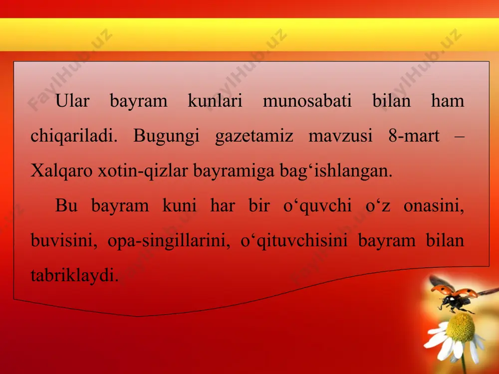 8-mart bayramiga devoriy gazeta ishlash. nazorat ishi. navro'z bayramiga bag'ishlangan kompozitsiya ishlash 5 - sinf - Page 3