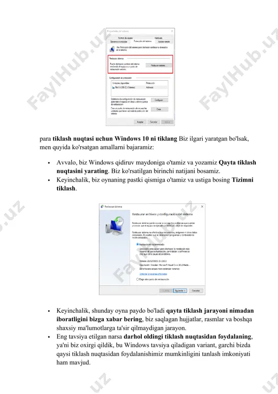 hun ustiga bosing o'chir. qayta tiklash nuqtalarini avtomatik yaratishni yoqing biz qilishimiz kerak bo'lgan birinchi narsa, agar biz avvalgi tiklash nuqtasiga qayta tiklamoqchi bo'lsak, shubhasiz, kompyuterimizni shunday sozlashimiz kerak: vaqti-vaqti bilan ushbu turdagi zaxirani amalga oshiring. agar yo'q bo'lsa, biz hech qachon windows-ni oldingi zaxiraga tiklay olmaymiz va qolgan yagona yechim windows 10 ni noldan qayta o'rnating. windows 10-da mavjud tiklash nuqtalarini yaratishga imkon beruvchi funktsiyani tabiiy ravishda faollashtirdi. shu tarzda, har safar windows yangilanishini o'rnatganimizda, tiklash nuqtasi yaratiladi. ba'zan, windows yangilanishlari kompyuterning ishlashiga ta'sir qiladishunday qilib, tizim o'rnatishni orqaga qaytarish uchun avtomatik ravishda tiklash nuqtalarini yaratadi. bu nuqtalar ular biz kompyuterga o'rnatadigan barcha ilovalar bilan yaratilmaydiilovalar odatda kompyuterning ishlashiga ta'sir qilmaydi yoki kerak emas, lekin dasturni o'rnatishdan oldin yangi tiklash nuqtasini yaratish hech qachon zarar qilmaydi. mening kompyuterim hali ham ishlamayapti uskunamiz avvalgi tiklash nuqtasiga tiklansa, windows va boshqa ilovalardagi barcha yangilanishlar, shu jumladan uskunamiz drayverlari ham yo'qoladi va …