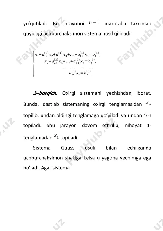 x a n 0 11 ¹ a 0 11 = a 0 1 ¹ i a i 11 a 11 1 a a i - 1 x 1 - n ï ï î ï ï í ì = = + + + = + + + + . ... ... ... ... , ... , ... ) ( ) ( ) 2 ( 2 ) 2 ( 2 3 ) 2 ( 23 2 ) 1 ( 1 ) 1 ( 1 3 ) 1 ( 13 2 ) 1 ( 12 1 n n n n nn n n n n b x a b x a x a x b x a x a x a x n x 1 - n x 1 x ï î ï í ì = - + - = + - - = - - . 4 2 4 , 9 2 …