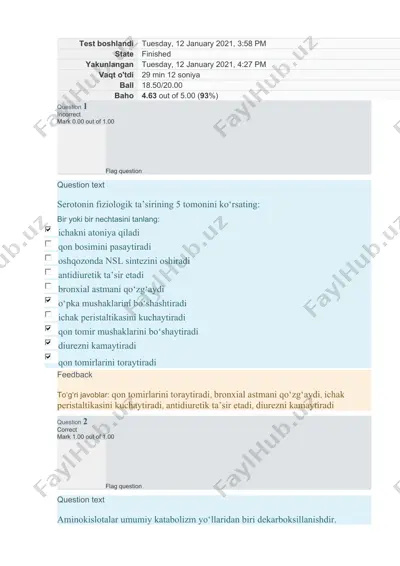 serotonin fiziologik ta’sir — DOCX