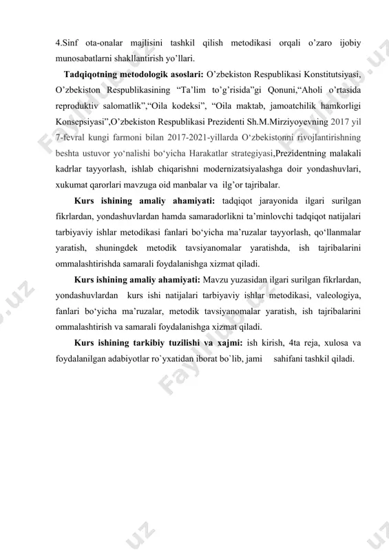 ta’minlash, onalik va bolalik huquqlarini muhofaza qilish; -oilaning ijtimoiy manfaatlarini ta’minlash uchun shart-sharoitlar yaratish, oila a’zolarining sog‘ligini muhofaza qilish va ta’lim darajasini oshirish uchun shart-sharoitlarni yaxshilash; -oilaning iqtisodiy manfaatlarini ta’minlash uchun shart-sharoitlar yaratish, oilaning daromadlarini, oila a’zolarining ish bilan ta’minlash darajasini oshirish, ro‘zg‘or yumushi va turmush sharoitlarini yaxshilash, kam ta’minlangan oilalarni davlat tomonidan qo‘llab-quvvatlash; —oilaning ma’naviy-ahloqiy asoslarini va madaniy manfaatlarini takomillashtirsh uchun shart-sharoitlar yaratish;oilaning sog‘lom, aql-zakovatli yosh avlodni tarbiyalashdagi rolini oshirish har tomonlama kamol topgan avlodni tarbiyalashda oila va jamiyatning vazifalarini takomillashtirish; - oila muammolarini ilmiy va ijtimoiy tadqiq, etish, oila, xotin-qizlar va bolalarning iqtisodiy va ijtimoiy ahvolini ko‘rsatuvchi statistika hisobotini to‘plash va takomillashtirish. oila a’zolarining huquqiy savodxonligi va ma’naviy madaniyatini shakllantirish; har tomonlama sog‘lom turmush tarzini qaror toptirish; oilaning ijtimoiy va iqtisodiy barqarorligi, farovonligiga erishish; oilada tadbirkorlikni keng yo‘lga qo‘yish; nogironlikning turli ko‘rinishlarini oldini olish chora-tadbirlarini belgilash; oilada komil insonni tarbiyalash; yoshlarni umuinsoniy va milliy qadriyatlar mushtarakligida mustaqil hayotga …