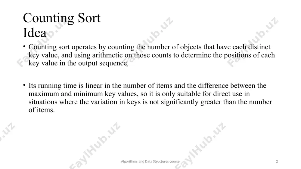 13 14 15 count 0 0 0 3 1 2 0 0 3 0 0 1 0 0 0 now let’s place elements from first one back in the array counting sort example algorithms and data structures course 10 1 2 2 3 3 4 4 4 5 element 1 2 3 4 5 6 7 8 9 10 11 12 13 14 15 count 0 0 0 0 1 2 0 0 3 0 0 1 0 0 0 now let’s place elements from first one back in the array counting sort example algorithms and data structures course 11 1 2 2 3 3 4 4 4 5 6 6 element 1 2 3 4 5 6 7 8 9 10 11 12 13 14 15 count 0 0 0 0 0 2 0 0 3 0 0 1 0 0 0 now let’s place elements from first one …