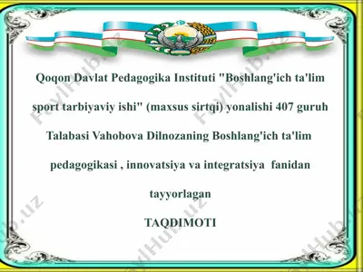 boshlang'ich ta'lim sport tarbiyaviy ishi — PPT
