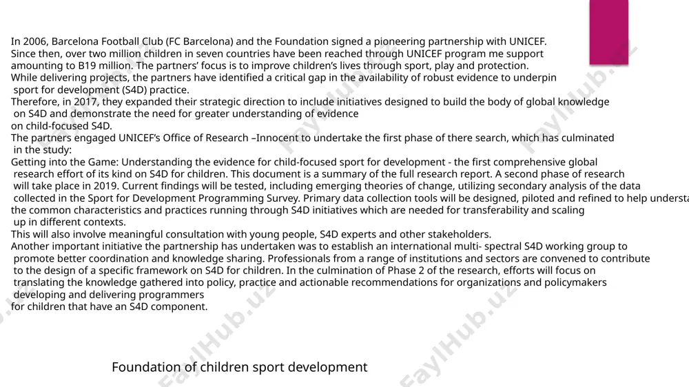 nationally recognized activities, such as those with professional leagues, and equally includes indigenous games and sports. over the last two decades, the number of s4d initiatives has increased globally. the excitement and enthusiasm for sport programming is evident. for example, beyond sport, a global organization based in the united kingdom, convenes a network of 2,140 organizations with a global sample of 2,985 projects in 148 countries - many of these targeting young people social inclusion all children in the game conclusion sports and games are essential parts of our life. they are physical and mental health regulators which help in developing many skills in our own mind. many people consider it to be a part of leisure time and is not important, but they prove wrong here. sports in a way are a great source of knowledge of what life is. we develop skills like leadership, teamwork, patience, competitiveness and …