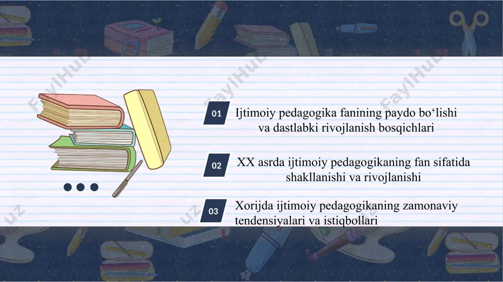 g‘oyasini yoki asosiy fikrlarini ifodalovchi ma'lumotlardir. ular matnning maqsadi, mazmuni va mohiyatini tashkil qiladi. asosiy ma'lumotlar odatda matnning asosiy mavzusini yoritadi va matnning umumiy tuzilishini shakllantiradi. asosiy ma'lumotlarning xususiyatlari: maqsadga muvofiq: asosiy ma'lumotlar matnning maqsadiga xizmat qiladi. masalan, ilmiy maqolada asosiy ma'lumotlar o‘rganilayotgan ilmiy masala yoki muammoni ochib beradi. bosh fikrlar: asosiy ma'lumotlar matnning bosh g‘oyasini yoki markaziy fikrini ifodalaydi. bular matnning umumiy mazmuni haqida o‘quvchiga asosiy tushunchalar beradi. matnning yadro qismi: asosiy ma'lumotlar ko‘pincha matnning asosiy paragraflarida joylashgan bo‘ladi va ular matnning umumiy mazmuniga bevosita ta'sir qiladi. misollar: asosiy ma'lumot: "xizmat ko‘rsatish sohasidagi sifatni oshirishning asosiy tamoyillari – mijozga yo‘naltirilgan yondashuv, sifatni nazorat qilish va yangiliklarni joriy etish." asosiy g‘oya: xizmat ko‘rsatish sohasidagi sifatni oshirish tamoyillari muhokama qilinadi. 02 yordamchi ma'lumotlar yordamchi ma'lumotlar – asosiy ma'lumotlarni tushunishni osonlashtiruvchi, kengaytiruvchi va qo‘llab-quvvatlovchi qo‘shimcha ma'lumotlardir. ular asosiy ma'lumotlarga tayanib, masala yoki mavzuni chuqurlashtirishga yordam beradi. yordamchi ma'lumotlar ko‘pincha misollar, ta'riflar, statistikalar …