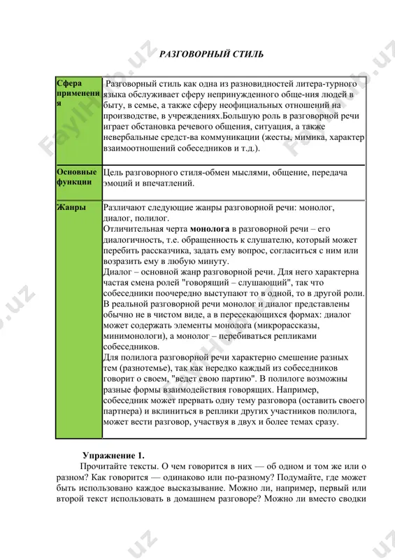 орый может перебить рассказчика, задать ему вопрос, согласиться с ним или возразить ему в любую минуту. диалог – основной жанр разговорной речи. для него характерна частая смена ролей "говорящий – слушающий", так что собеседники поочередно выступают то в одной, то в другой роли. в реальной разговорной речи монолог и диалог представлены обычно не в чистом виде, а в пересекающихся формах: диалог может содержать элементы монолога (микрорассказы, минимонологи), а монолог – перебиваться репликами собеседников. для полилога разговорной речи характерно смешение разных тем (разнотемье), так как нередко каждый из собеседников говорит о своем, "ведет свою партию". в полилоге возможны разные формы взаимодействия говорящих. например, собеседник может прервать одну тему разговора (оставить своего партнера) и вклиниться в реплики других участников полилога, может вести разговор, участвуя в двух и более темах сразу. упражнение 1. прочитайте тексты. о чем говорится в них — об одном и том же или о разном? как говорится — одинаково …