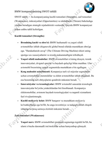 bmw swot tahlili — DOCX