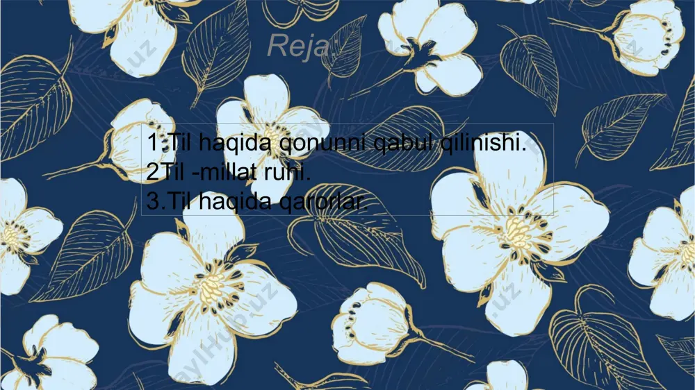 ek tilini siyosiy-huquqiy, ijtimoiy-iqtisodiy, maʼnaviy-maʼrifiy va boshqa sohalarda qo‘llash doirasi kengayib, undan davlat tili sifatida to‘liq va to‘g‘ri foydalanish taʼminlanadi. bundan tashqari, davlat organlari va tashkilotlari rahbar xodimlariga davlat tilini talab darajasida bilish va unga hurmat bilan munosabatda bo‘lish majburiyati yuklanadi, barcha davlat organlari va tashkilotlarida davlat tilida ish yuritish salohiyatiga ega bo‘lgan malakali kadrlar faoliyat ko‘rsata boshlaydi. e'tiboringiz uchun rahmat!!! image1.jpeg image3.jpeg