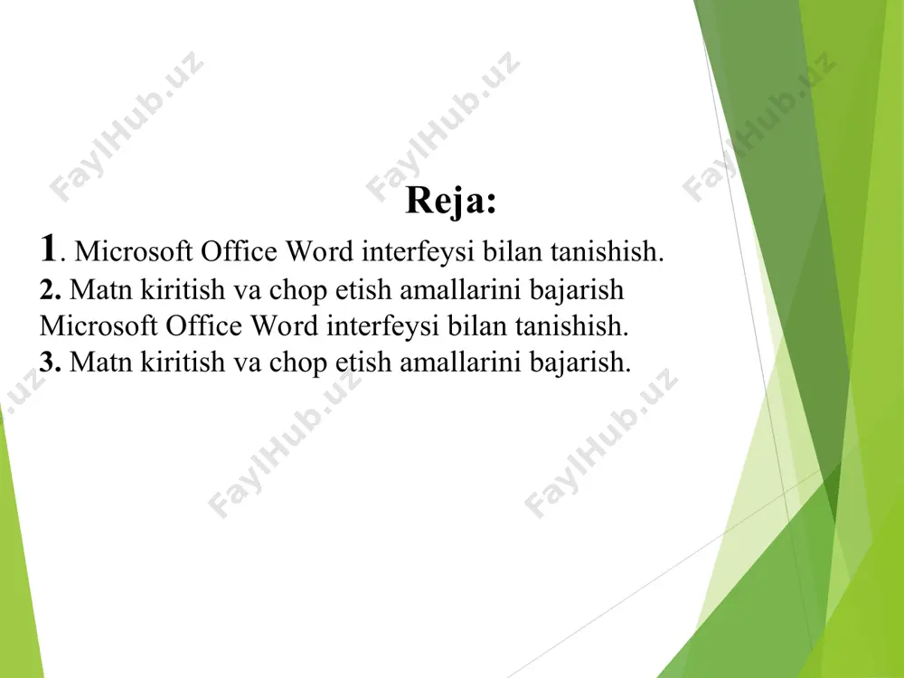 ni belgilanuvchi matn boshiga olib borib chap tugmasini bosib turgan holda belgilanuvchi matn oxirigacha olib boriladi. bunda belgilangan joy qora fon va oq yozuv ko’rinishida bo‘ladi. belgilangan matn microsoft word dasturida matnni belgilash. 3. matnni klaviatura orqali belgilash. kursorni belgilanuvchi satr boshiga olib borib, shift tugmasini bosib turgan holda  ,  ,  vа  yo’naltiruvchi tugmalardan foydalanib kerakli matn belgilanadi     belgilangan matn shift microsoft word dasturida matnni belgilash. 4. butun hujjatni belgilash. «правка» menyusidan «выделить все» buyrug’i tanlanadi yoki «ctrl» tugmasi bilan lotincha «а» yoki «num 5» tugmasi birgalikda bosilgan holda amalga oshiriladi. bunda belgilangan joy qora fon va oq yozuv ko’rinishida bo‘ladi. ctrl a belgilangan matn выделить все 1) 2) 3) + ctrl num 5 + microsoft word dasturida hujjatni magnit disklarga saqlash. 1. «sichqoncha» yordamida bajarish. файл menyusidan сохранить buyrug’i yoki uskunalar panelidan belgisi tanlanadi. сохранить сохранить bunda quyidagi oyna hosil bo’ladi. …