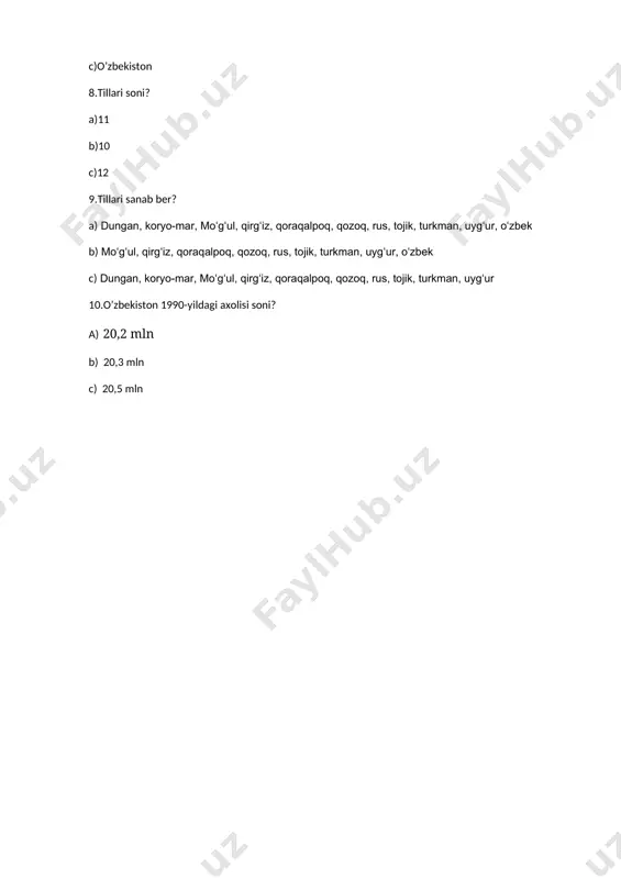 o'zbekiston haqida ko'p tanlovli javobli test - Page 2