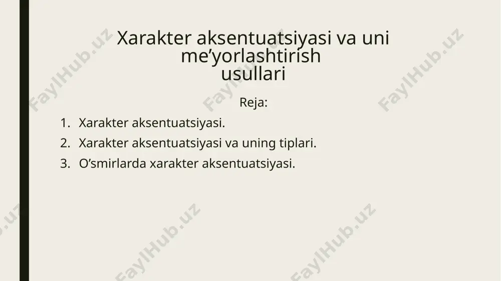 davomida stabillik sotsial dezadaptatsiya y.lichko aksentuatsiyaning 2 xil turini ajratadi: ochiq aksentuatsiya-normal holatning eng chekka darajasi hisoblanadi.bu aksentuatsiya turi butun hayot davomida saqlanib qoladi va namoyon bo’ladi.insonda shaxsga oid jarohatlar bo’lmaganda ham patalogiyaning o’rni to’dirilmaydi. yopiq aksentuatsiya-normaning odatiy holatida namoyon bo’lishi.xarakterning aksentuatsiyalangan jihatlari psixik jarohatlar sabab namoyon bo’lishi mumkin,ammo u sotsial dezadaptatsiyaga olib kelmaydi. demonstrativ ,o’ziga ishonch,bema’nilik,maqtanish,yolg’onchilik,xushomadgo’ylik standart sifatida o’zining “men” iga e’tibor qratish shu bilan birga boshqalarga moslasha olish qobiliyati (o’z-o’zidan “bosh tortish”),artistlik; pedantik qad’iyatsizlik,vijdonlik,puxtlik,gipoxondriya,o’zining idealariga mos kelmasligidan qo’rqish; qoloq shubha,xafagarchilik,bema’nilik ko’tarilishidan umidsizlikka o’tish; qo’zg’aluvchan-jahldorlik,o’g’irlik instinktlarga e’tibor berish. o’smirlarda xarakter aksentuatsiyasi. odatda bolalik davridagi sikloidlar tengdoshlaridan farq qilmaydi yoki ko'pincha gipertirimalar taassurotini qoldiradi. balog'at yoshining boshlanishi bilan (qizlarda bu menarxga to'g'ri kelishi mumkin), birinchi subdepressiv faza sodir bo'ladi. u befarqlik va asabiylashish moyilligi bilan ajralib turadi. ertalab letargiya va kuch yo'qolishi seziladi, hamma narsa qo'ldan chiqadi. ilgari shovqinli va jonli o'smirlar bu davrda letargik divanda kartoshka bo’lishgan. boshqalarning jiddiy …